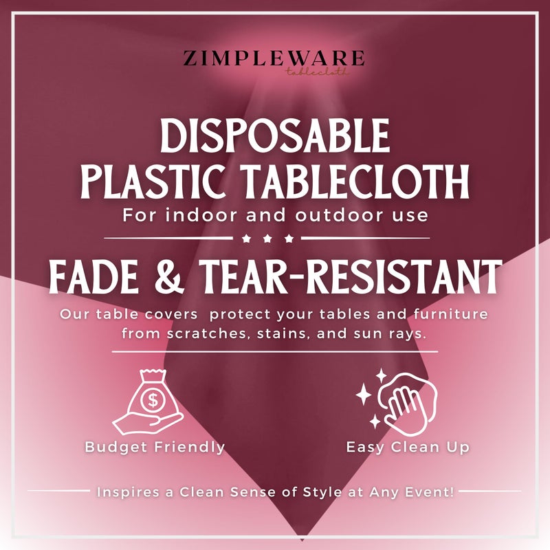 ZIMPLEWARE Premium Berry Plastic Table Cloth Disposable (6 Pk) Plastic Tablecloths for Rectangle Tables (54in x 108in) Party Table Cloths Disposable for 6ft to 8ft Rectangle Tables - Image 2